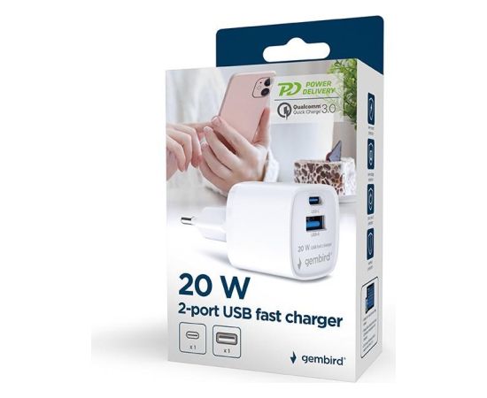 CHARGER USB 20W 2PORT/TA-UC-PDQC20-W-01 GEMBIRD
