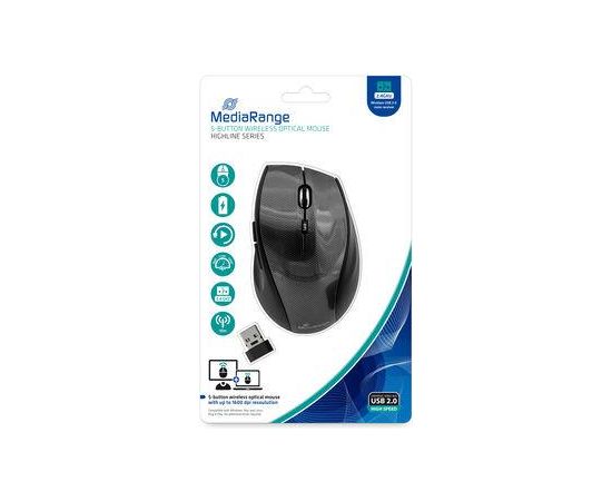 MOUSE USB OPTICAL WRL 5-BUTTON/BLACK MROS207 MEDIARANGE