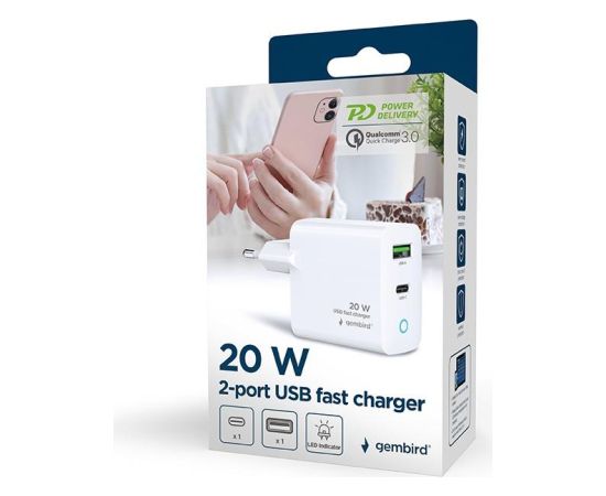 CHARGER USB 20W 2PORT/TA-UC-PDQC20L-W-01 GEMBIRD
