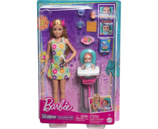 Lalka Barbie Mattel Skipper Opiekunka Zestaw Karmienie maluszka HTK35