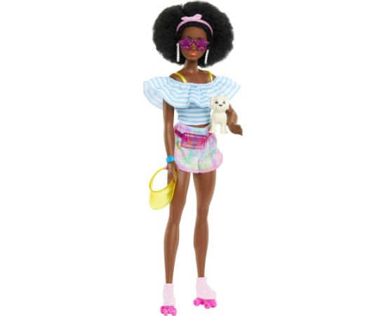 Lalka Barbie Mattel Na wrotkach z pieskiem HPL77
