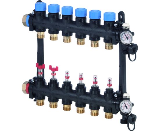 Uponor Vario M sadalītājs ar plūsmas mērītājiem FM, 7X Silto grīdu sistēmas