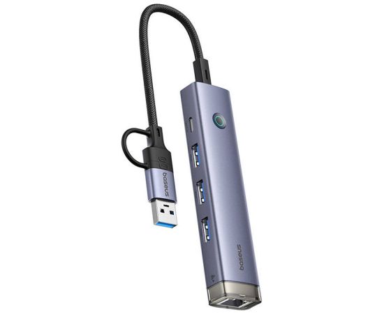 Hub 4in1 Baseus UltraJoy USB-A&USB-C to 3xUSB3.0+USB-C+RJ45 (grey)