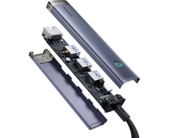 Hub 4in1 Baseus UltraJoy USB-A&USB-C to 3xUSB3.0+USB-C+RJ45 (grey)