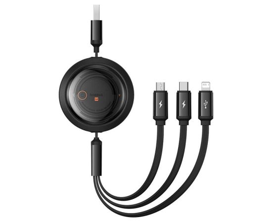 Fast Charging Cable 3in1 Baseus Free2Draw, USB to micro USB+USB-C+Lightning, 3.5A, 1.1m (black)
