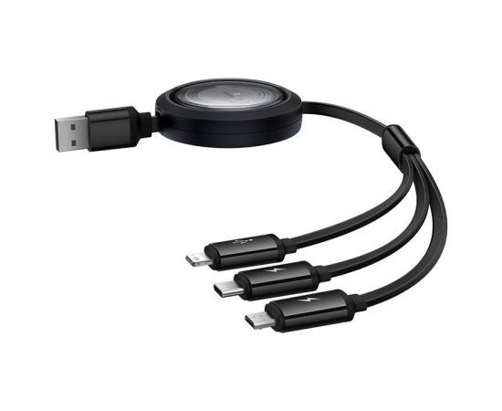 Fast Charging Cable 3in1 Baseus Free2Draw, USB to micro USB+USB-C+Lightning, 3.5A, 1.1m (black)