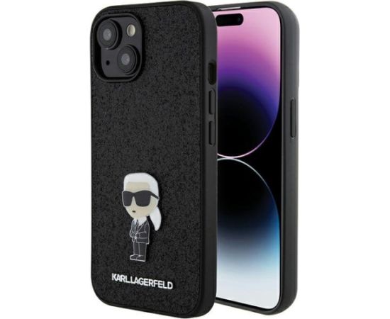 Karl Lagerfeld Fixed Glitter Ikonik Logo Metal Pin Back Case Aizsargapvalks Priekš Apple iPhone 15