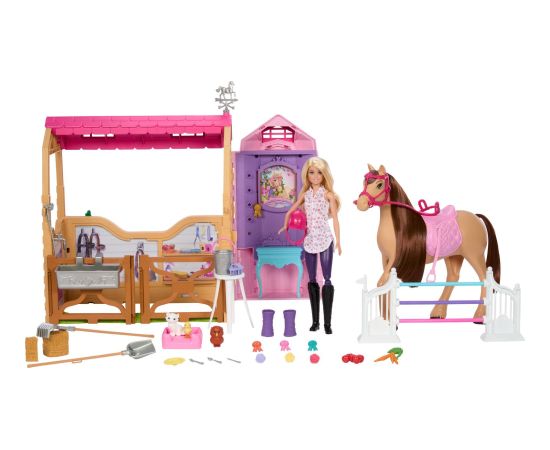 Lalka Barbie Mattel Stadnina Marzeń Zestaw filmowy Zabawka stadnina z lalką Barbie, figurką konika i akcesoriami (HXJ44)