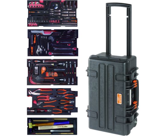 Bahco Aviation MRO mechanics tools in foam set 159 pcs in HD ridgid case 267x365x560mm 31L on wheels, inch sizes 1/4" and 3/8" Наборы инструментов