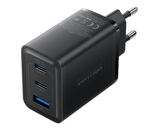 Wall charger, Vention, FERB0-EU,  2xUSB-C, USB- A, 65W/65W/30W, GaN (black) Wall charger, Vention, FERB0-EU,  2xUSB-C, USB- A, 65W/65W/30W, GaN (black)