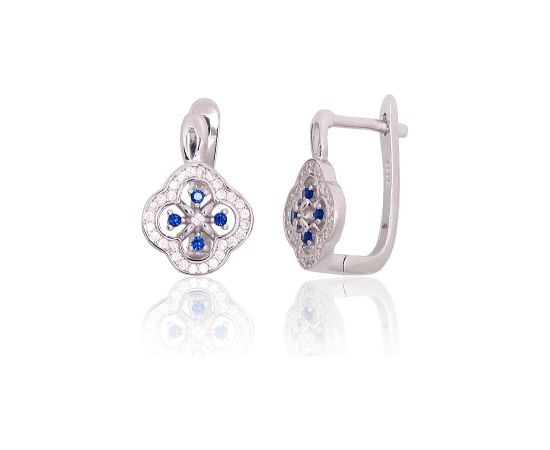 Серебряные серьги на английском замке #2204260(PRh-Gr)_CZ+CZ-B, Серебро 925°, родий (покрытие), Цирконы, 3.5 гр.