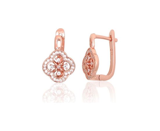 Sudraba auskari ar 'angļu' slēdzēju #2204260(PAu-R)_CZ, Sudrabs 925°, sarkanais zelts (pārklājums), Cirkoni, 3.6 gr. Ar "angļu" slēdzēju