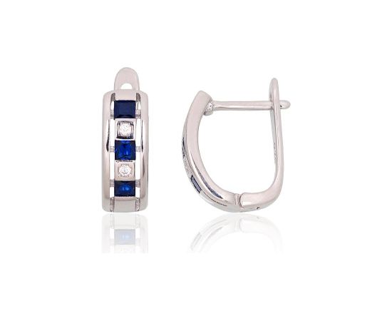 Серебряные серьги на английском замке #2204248(PRh-Gr)_CZ+CZ-B, Серебро 925°, родий (покрытие), Цирконы, 3.6 гр.