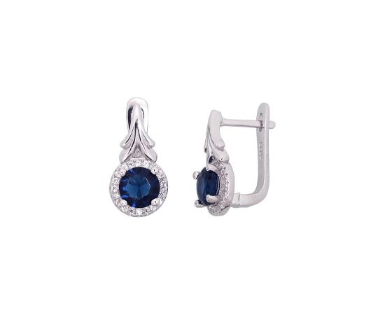 Серебряные серьги на английском замке #2204245(PRh-Gr)_CZ+CZ-B, Серебро 925°, родий (покрытие), Цирконы, 4 гр.