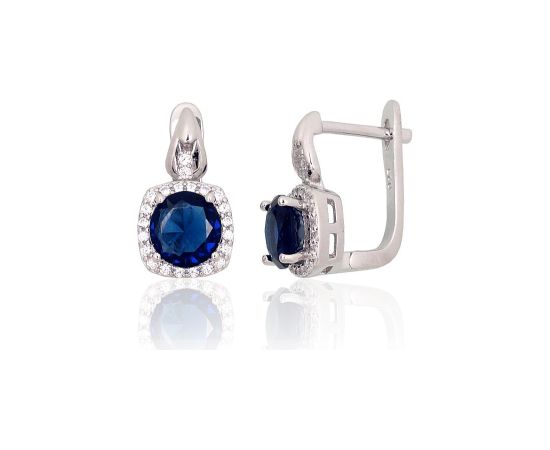 Серебряные серьги на английском замке #2204243(PRh-Gr)_CZ+CZ-B, Серебро 925°, родий (покрытие), Цирконы, 4.2 гр.