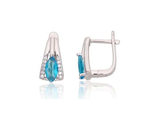 Sudraba auskari ar 'angļu' slēdzēju #2204242(PRh-Gr)_CZ+CZ-AQ, Sudrabs 925°, rodijs (pārklājums), Cirkoni, 3.4 gr. Ar "angļu" slēdzēju