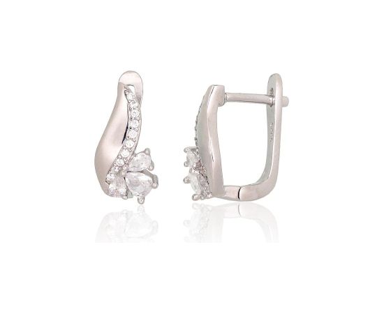 Серебряные серьги на английском замке #2204237(PRh-Gr)_CZ, Серебро 925°, родий (покрытие), Цирконы, 3.5 гр.