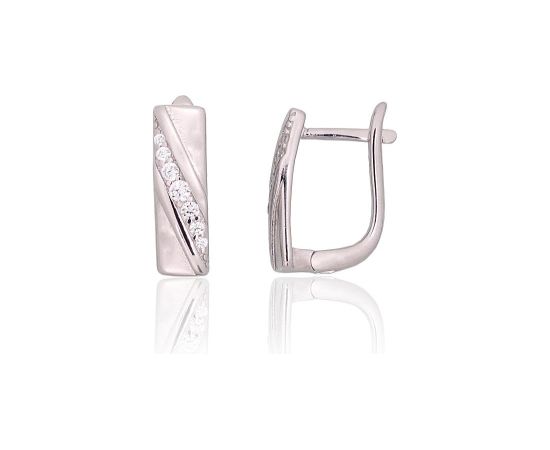 Серебряные серьги на английском замке #2204200(PRh-Gr)_CZ, Серебро 925°, родий (покрытие), Цирконы, 3.7 гр.