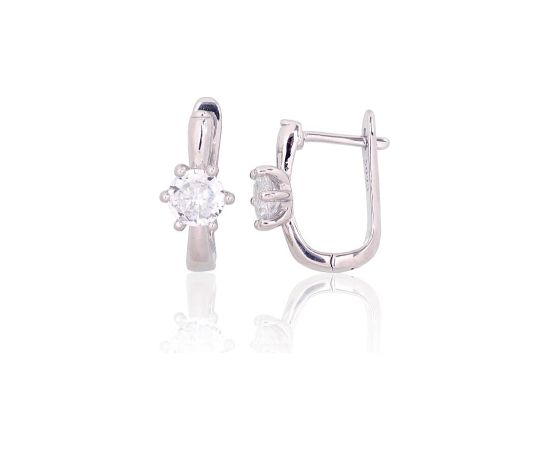 Серебряные серьги на английском замке #2204189(PRh-Gr)_CZ, Серебро 925°, родий (покрытие), Цирконы, 3.5 гр.