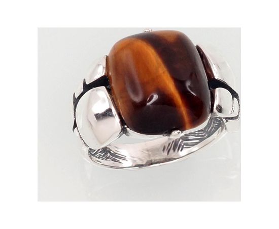 Серебряное кольцо #2101433(POx-Bk)_TE, Серебро 925°, оксид (покрытие), Тигровый глаз, Размер: 19, 6.4 гр. Sieviešu