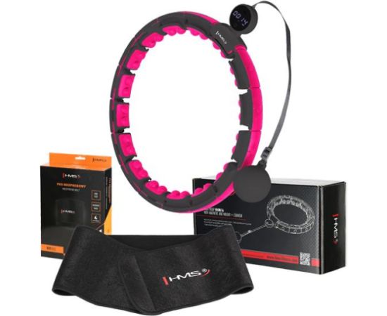 Vingrošanas rinķis ar atsvaru un skaitītāju SET HULA HOOP MAGNETIC BLACK/PINK HHM16 WITH WEIGHT + COUNTER HMS + WAIST SUPPORT BR163 BLACK Vingrošanas riņķi
