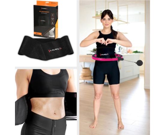 Vingrošanas rinķis ar atsvaru un skaitītāju SET HULA HOOP MAGNETIC BLACK/PINK HHM16 WITH WEIGHT + COUNTER HMS + WAIST SUPPORT BR163 BLACK Vingrošanas riņķi