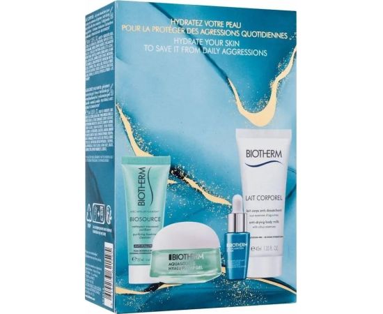 BIOTHERM komplekts (AQUASOURCE gels 15ML + ķermeņa pieniņš 40ML + PURIFAYING FOAMING Gel 20ML + serums 7ML) Dāvanu komplekti