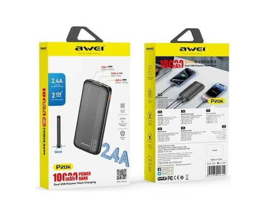Awei P20K Power Bank Ārējas uzlādes baterija 10000mAh