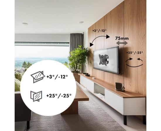 Maclean MC-415 TV Monitor Wall Mount 13"-32" 30kg Tilt Rotate max. VESA 100x100 30kg Black Slim Universal Powder Coated
