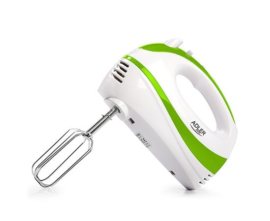 Hand Mixer Adler AD 4205 g White, green, Hand Mixer, 300 W, Number of speeds 5, Shaft material Stainless steel,