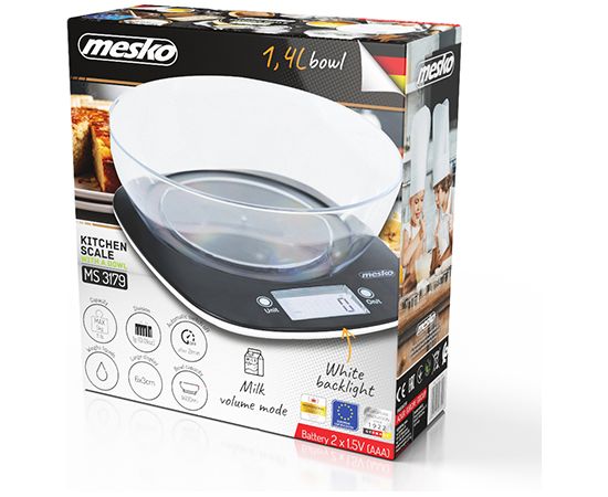 Mesko MS 3179 melni Virtuves svari ar bļodu.