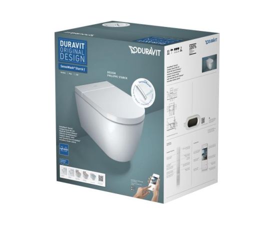 Duravit pods ar vāku Starck f Pro Compact Rimless SensoWash, pie sienas, 375x575 mm, Durafix, balts Podi pie sienas