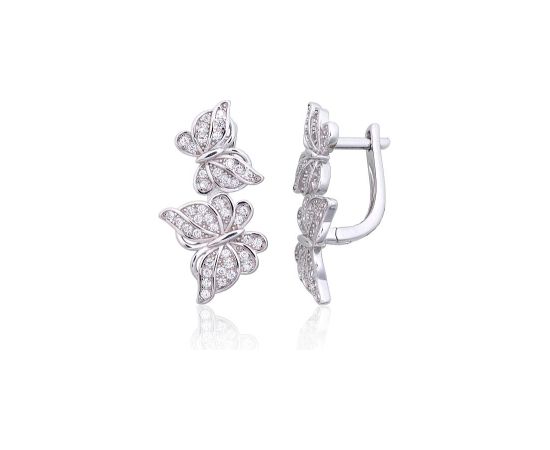 Серебряные серьги на английском замке #2203851(PRh-Gr)_CZ, Серебро 925°, родий (покрытие), Цирконы, 4.1 гр.