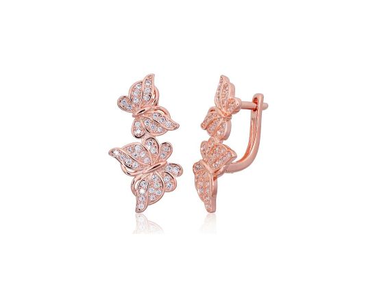 Серебряные серьги на английском замке #2203851(PAu-R)_CZ, Серебро 925°, красное золото (покрытие), Цирконы, 4.1 гр.