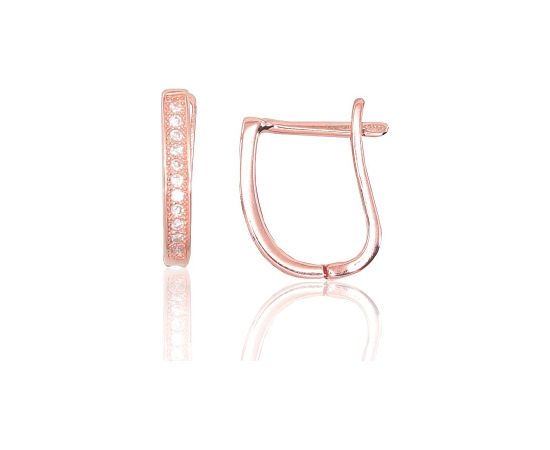 Серебряные серьги на английском замке #2202951(PAu-R)_CZ, Серебро 925°, красное золото (покрытие), Цирконы, 1.5 гр. Ar "angļu" slēdzēju