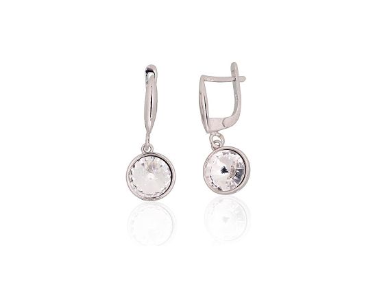 Серебряные серьги на английском замке #2204275(PRh-Gr)_SV, Серебро 925°, родий (покрытие), Кристаллы, 3 гр.