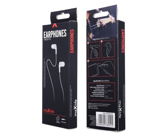 Maxlife vadu austiņas MXEP-01 jack 3,5mm baltas