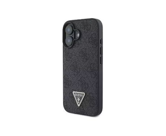 Guess Apple  iPhone 16 PU 4G Strass Triangle Metal Logo Case Black