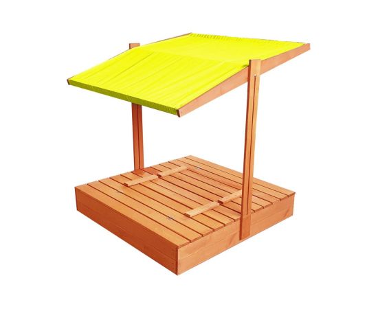 4IQ Impregnēta koka smilšu kaste ar dzelteno jumtiņu, 140x140 cm Smilšu kastes