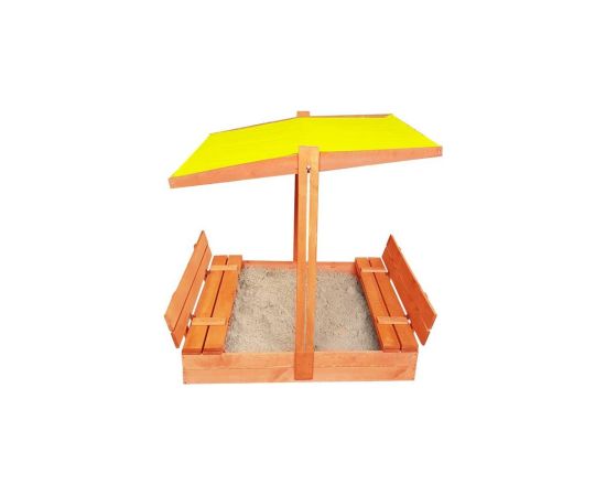 4IQ Impregnēta koka smilšu kaste ar dzelteno jumtiņu, 140x140 cm Smilšu kastes