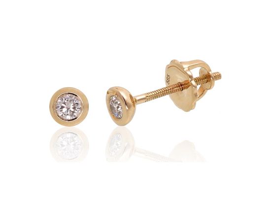 Zelta auskari-puseti ar skrūvēm #1200511(Au-Y)_DI, Dzeltenais Zelts 585°, Briljanti (0,139Ct), 1.27 gr.