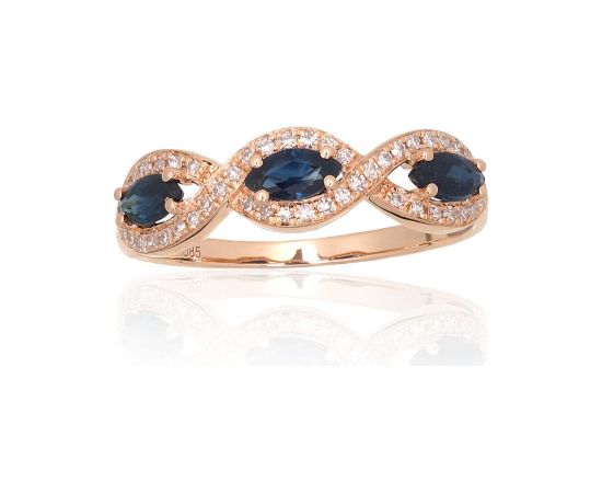Золотое кольцо #1101174(Au-R)_DI+SA, Красное Золото 585°, Бриллианты (0,137Ct), Сапфир (0,473Ct), Размер: 17.5, 1.49 гр.