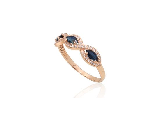 Золотое кольцо #1101174(Au-R)_DI+SA, Красное Золото 585°, Бриллианты (0,137Ct), Сапфир (0,473Ct), Размер: 17.5, 1.49 гр.