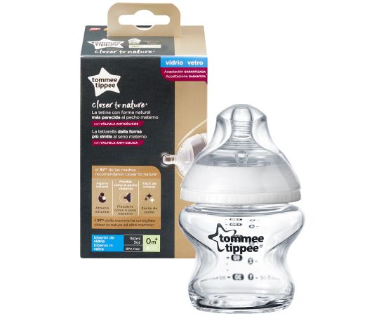 TOMMEE TIPPEE barošanas pudelīte stikla CTN 150ml 0m+ 42243791