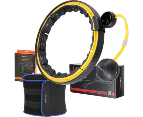 Komplekts SET HULA HOOP MAGNETIC BLACK/YELLOW HHM21 WITH WEIGHT + COUNTER HMS + SLIMMING BELT BR1313 Гимнастические кольца