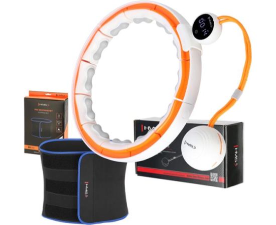 Komplekts SET HULA HOOP MAGNETIC WHITE/ORANGE HHM21 WITH WEIGHT + COUNTER HMS + SLIMMING BELT BR1313 Vingrošanas riņķi