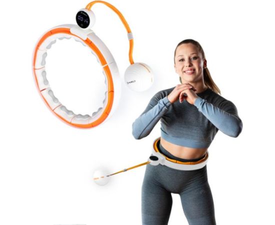 Komplekts SET HULA HOOP MAGNETIC WHITE/ORANGE HHM21 WITH WEIGHT + COUNTER HMS + SLIMMING BELT BR1313 Vingrošanas riņķi