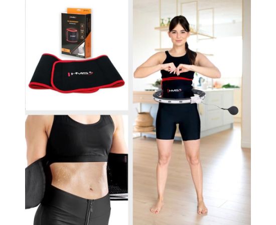 Komplekts SET HULA HOOP MAGNETIC BLACK HHM15 WITH WEIGHT + COUNTER HMS + WAIST SUPPORT BR163 RED Vingrošanas riņķi