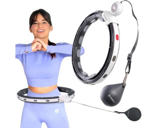 Komplekts SET HULA HOOP MAGNETIC BLACK HHM15 WITH WEIGHT + COUNTER HMS + WAIST SUPPORT BR163 RED Vingrošanas riņķi