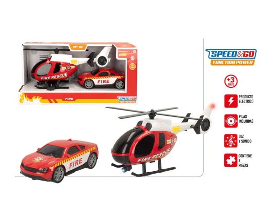 Ugunsdzēsēju komplekts (mašīna un helikopters) ar skaņu un gaismu 3+ CB47517 Radio vadāmās rotaļlietas (RC)